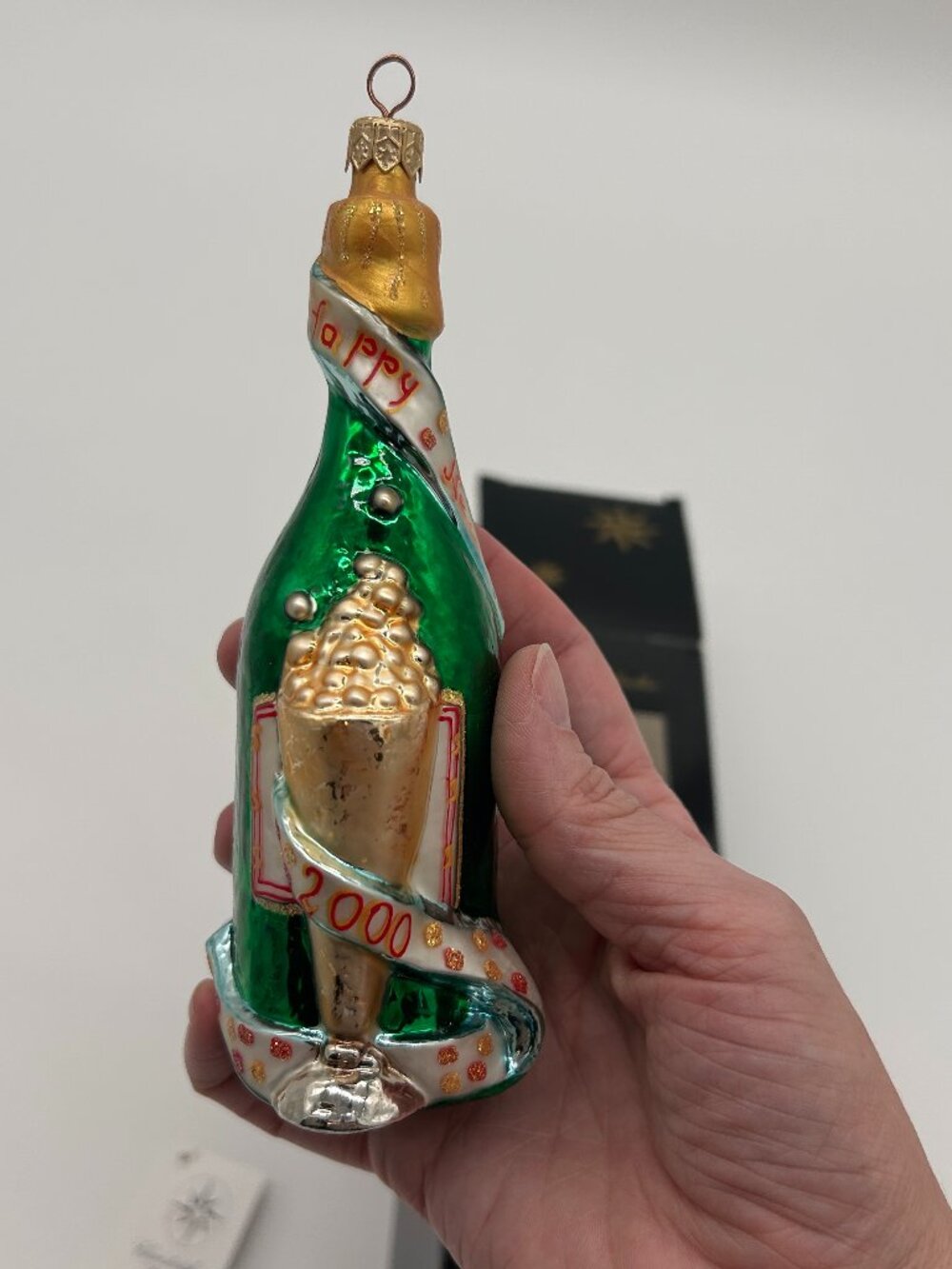 Christopher Radko 2000 Cheers Gem Champagne Bottle Christmas Glass Ornament